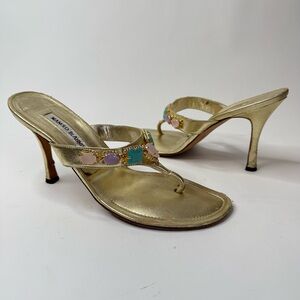MANOLO BLAHNIK x Neiman Marcus Vintage Holiday 06-07 Gold Metallic Gem Sandals
